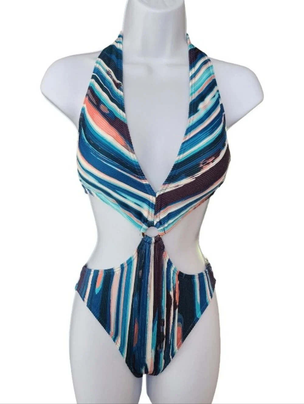 Vince‎ Camuto NWT Ribbed Cutout One Piece Swimsuit Size 8 Marine Resort Beach